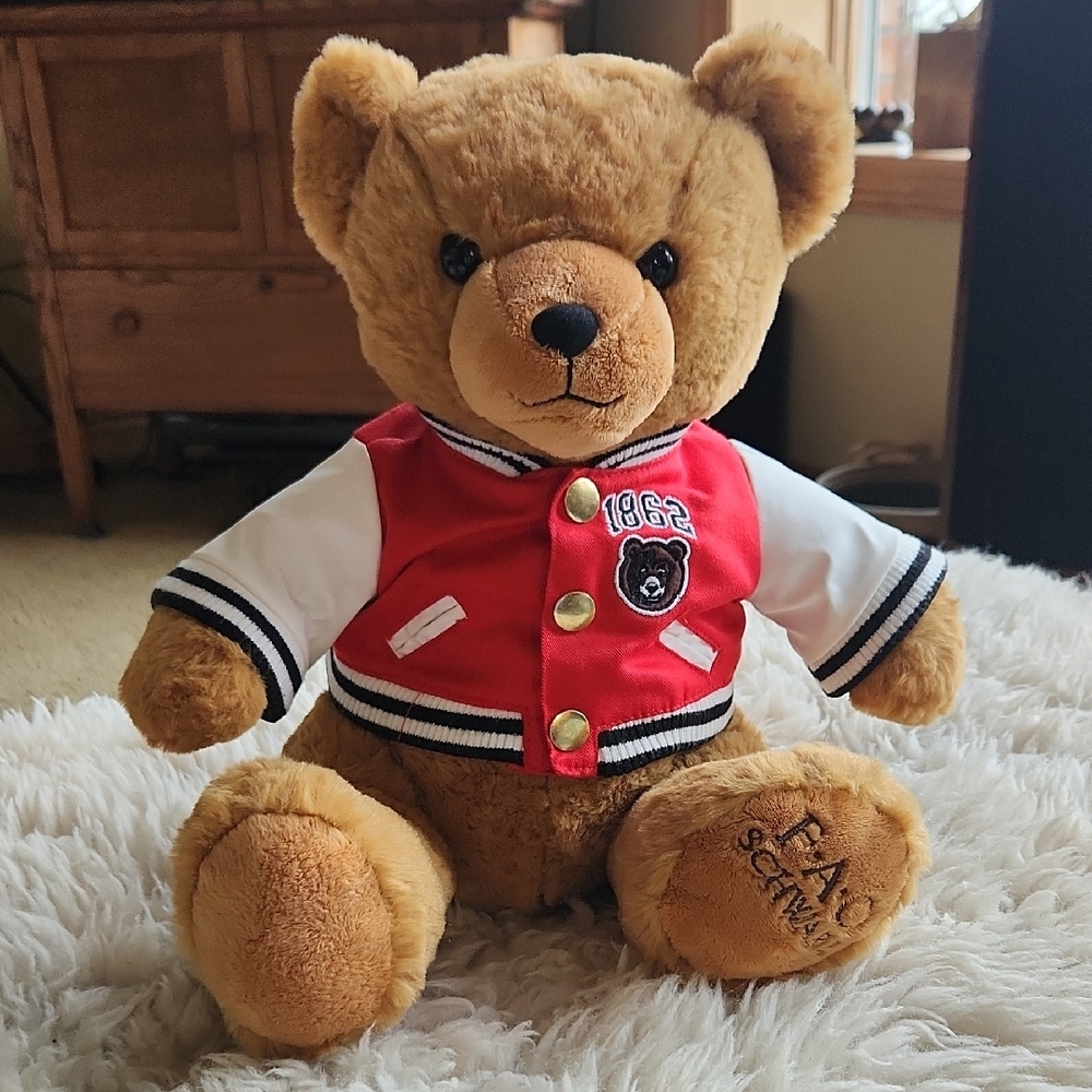 FAO Schwarz Brown Teddy Bear With 1862 Lettermans Jacket~EUC